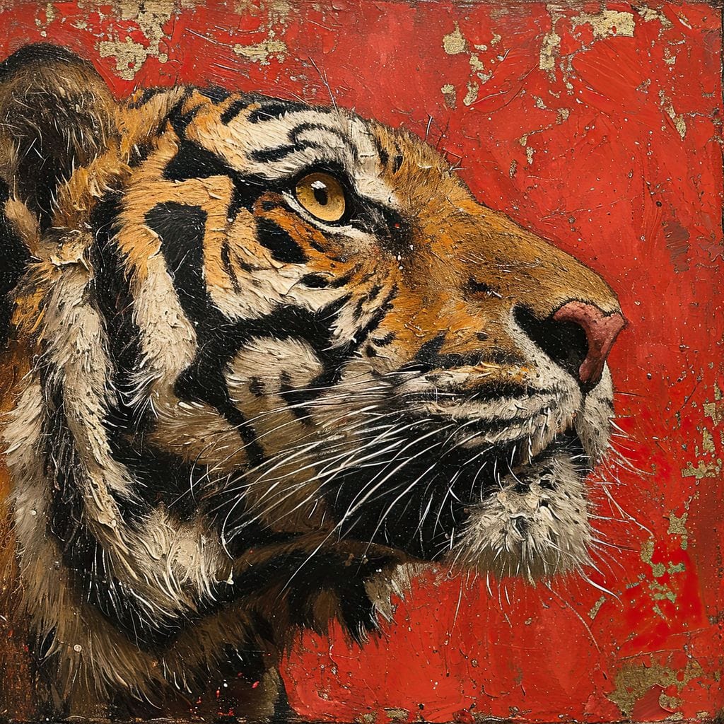 Tiger Gaze in Vermilion Majesty Canvas Wall Art
