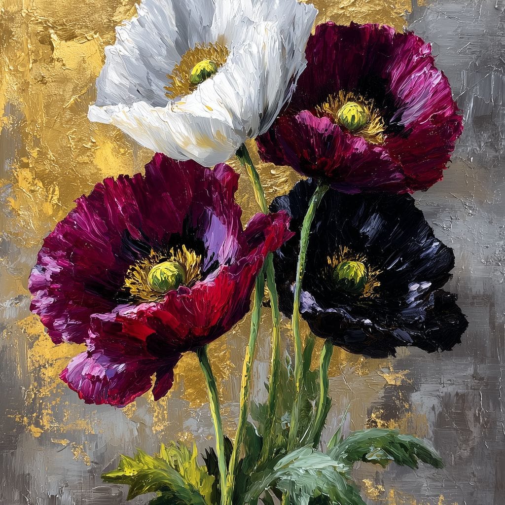 Gilded Poppies Quartet Canvas Wall Art