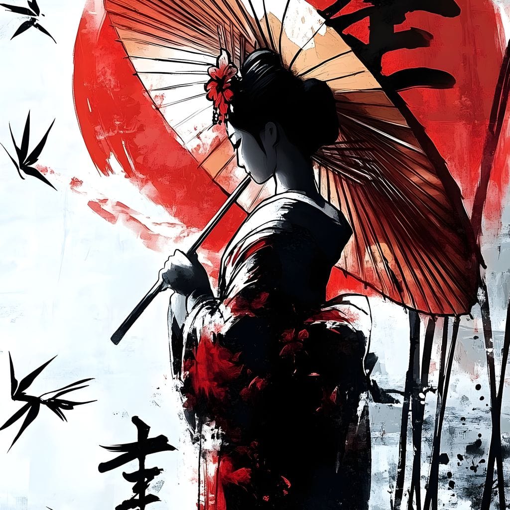 Geisha Elegance Sunlit Shadows Canvas Wall Art