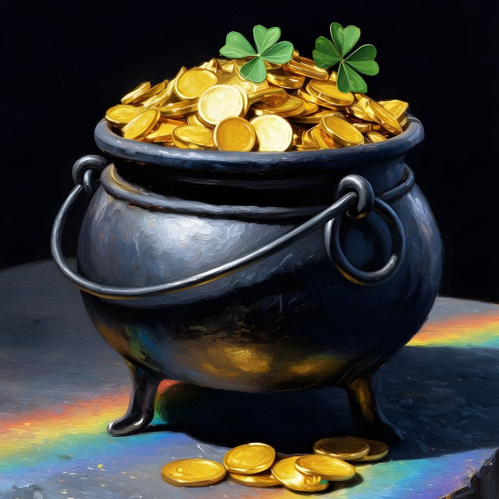 Lucky Clover Gold Cauldron Canvas Wall Art