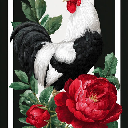 Rooster With Peony Garden Canvas Wall Art