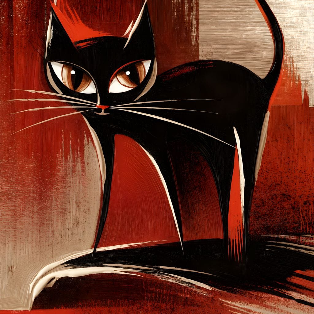 Mid Century Black Cat Stare Canvas Wall Art