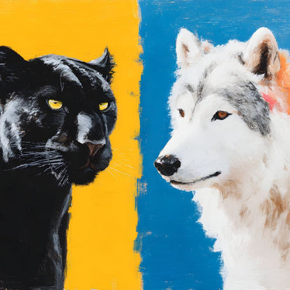Panther And Wolf Color Clash Canvas Wall Art