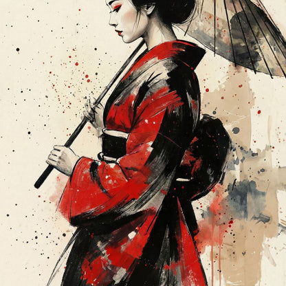 Japanese Woman with Umbrella Canvas Wall Art