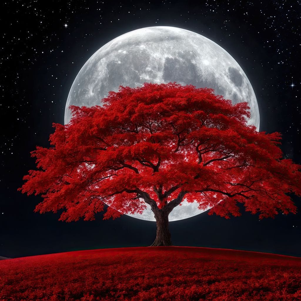The Crimson Moon Tree Canvas Wall Art