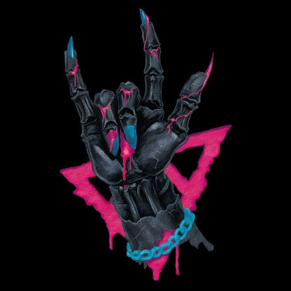 Neon Skeleton Rock Hand Sign Canvas Wall Art