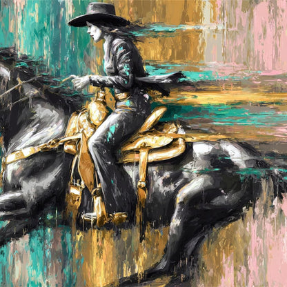 Golden Cowgirl Noir Star Canvas Wall Art
