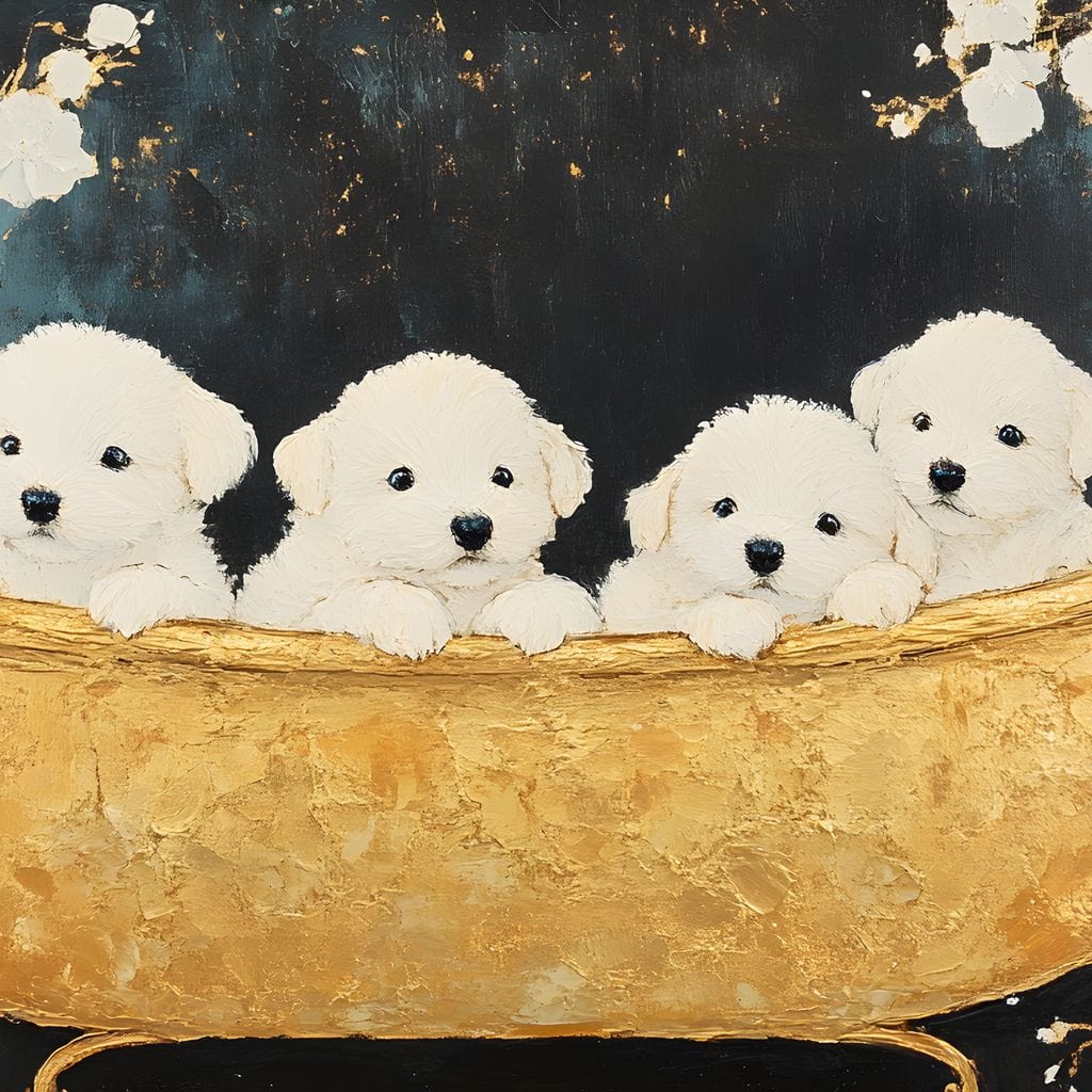Golden Pups Bath Delight Canvas Wall Art