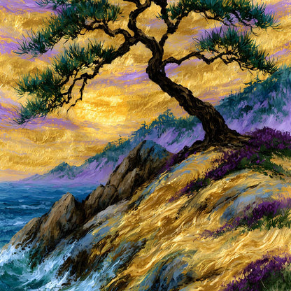 Golden Shoreline Beneath An Ancient Pine Canvas Wall Art