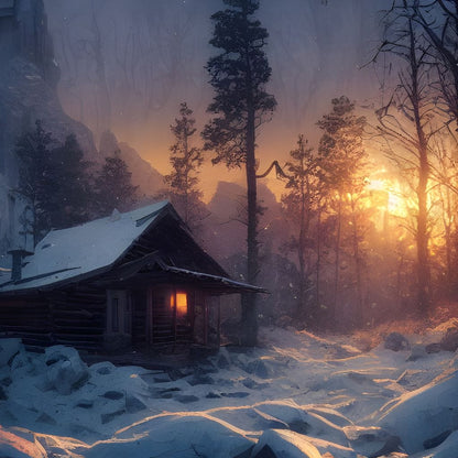Warm Cabin Covered in Snow Canvas Wall Art