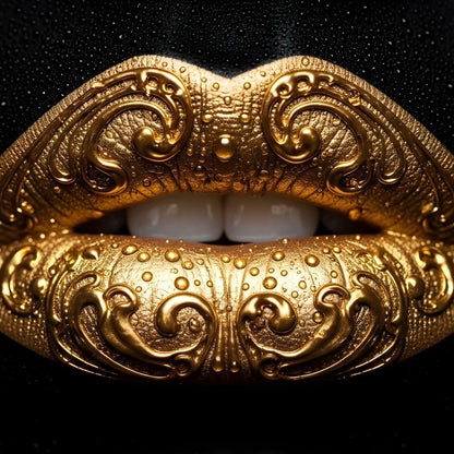 Golden Lips Elegance Illumination Canvas Wall Art