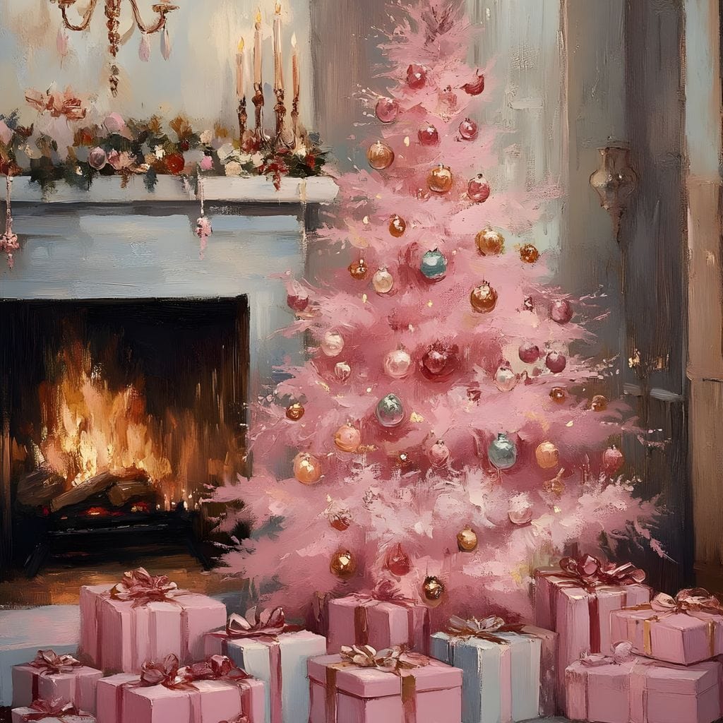 Pink Christmas Hearth Glow Canvas Wall Art