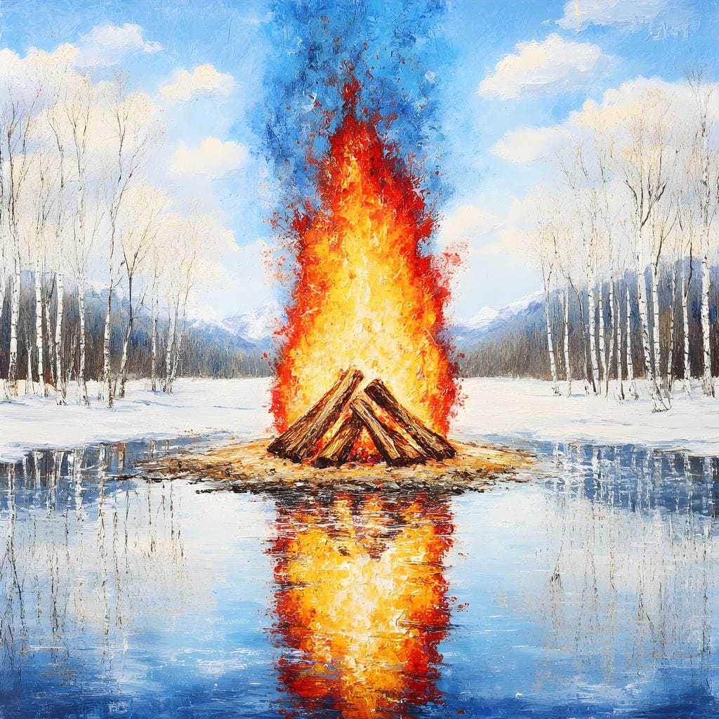 Winter Flames Reflecting Canvas Wall Art