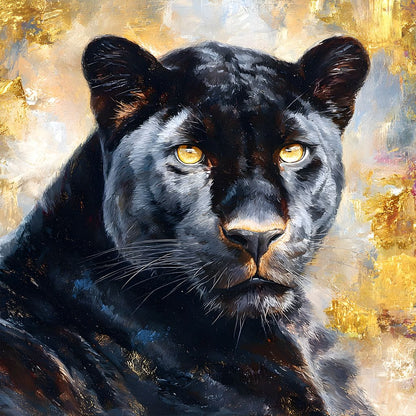 Golden Aura Black Panther Portrait Canvas Wall Art