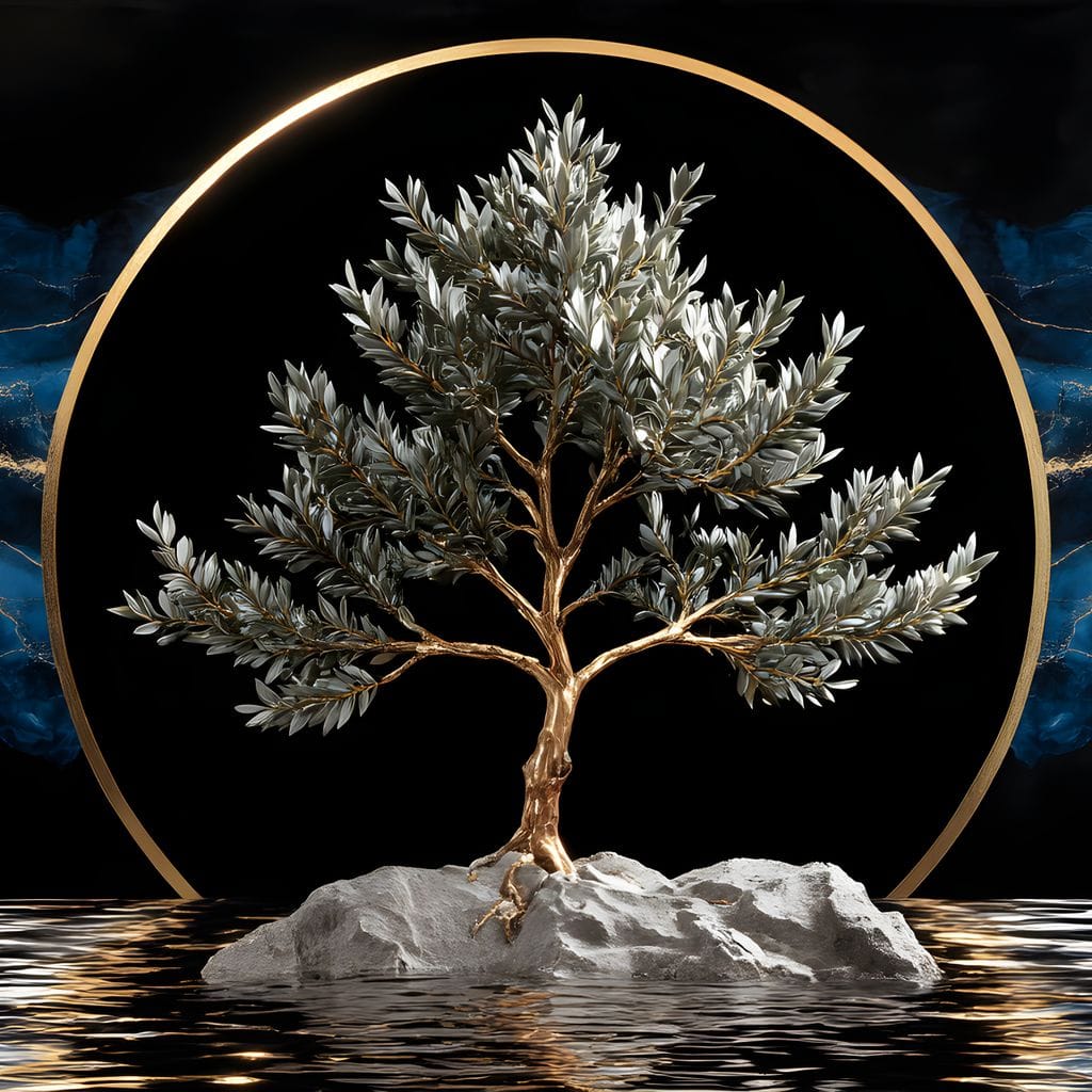 Golden Olive Tree Halo Reflection Canvas Wall Art