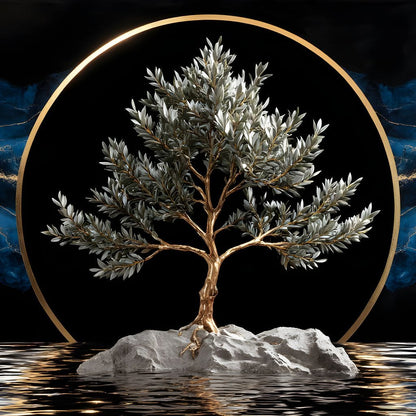 Golden Olive Tree Halo Reflection Canvas Wall Art