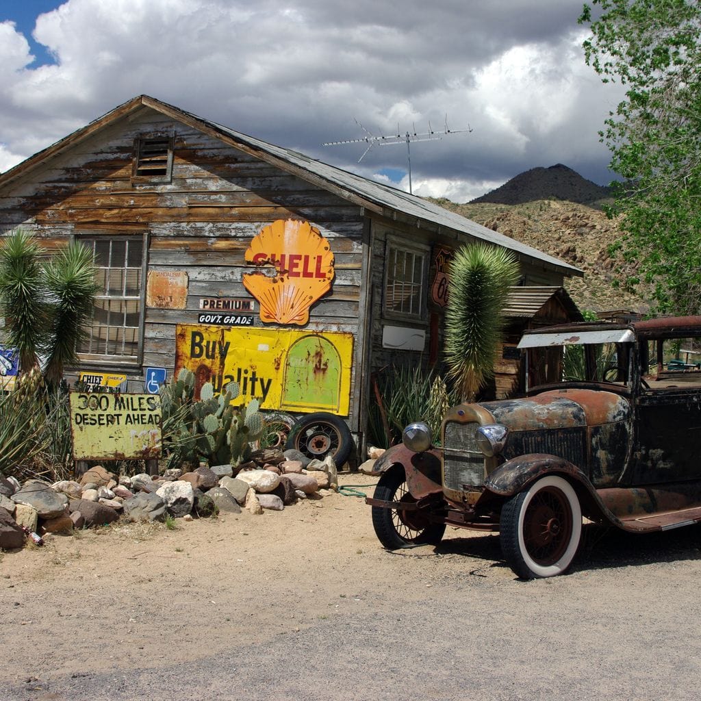Old Car by Route 66 Canvas Wall Art