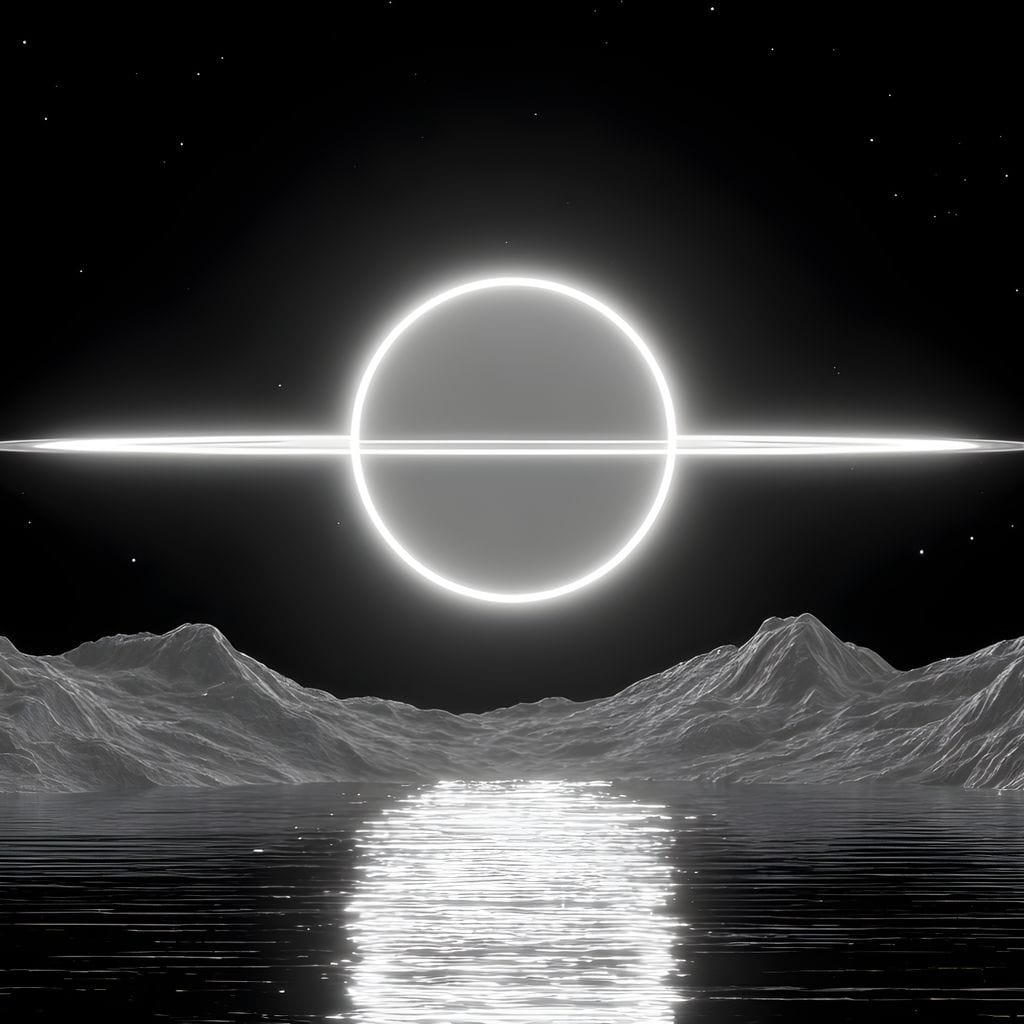 Celestial Orbit Over Silver Sea Canvas Wall Art