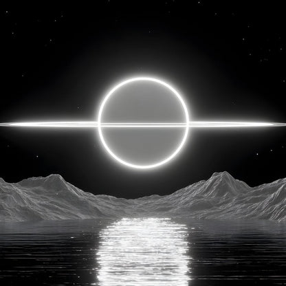 Celestial Orbit Over Silver Sea Canvas Wall Art