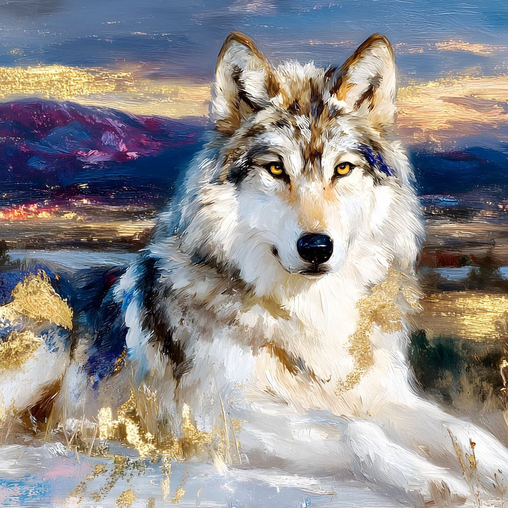 Golden Wolf Mountain Vista Canvas Wall Art