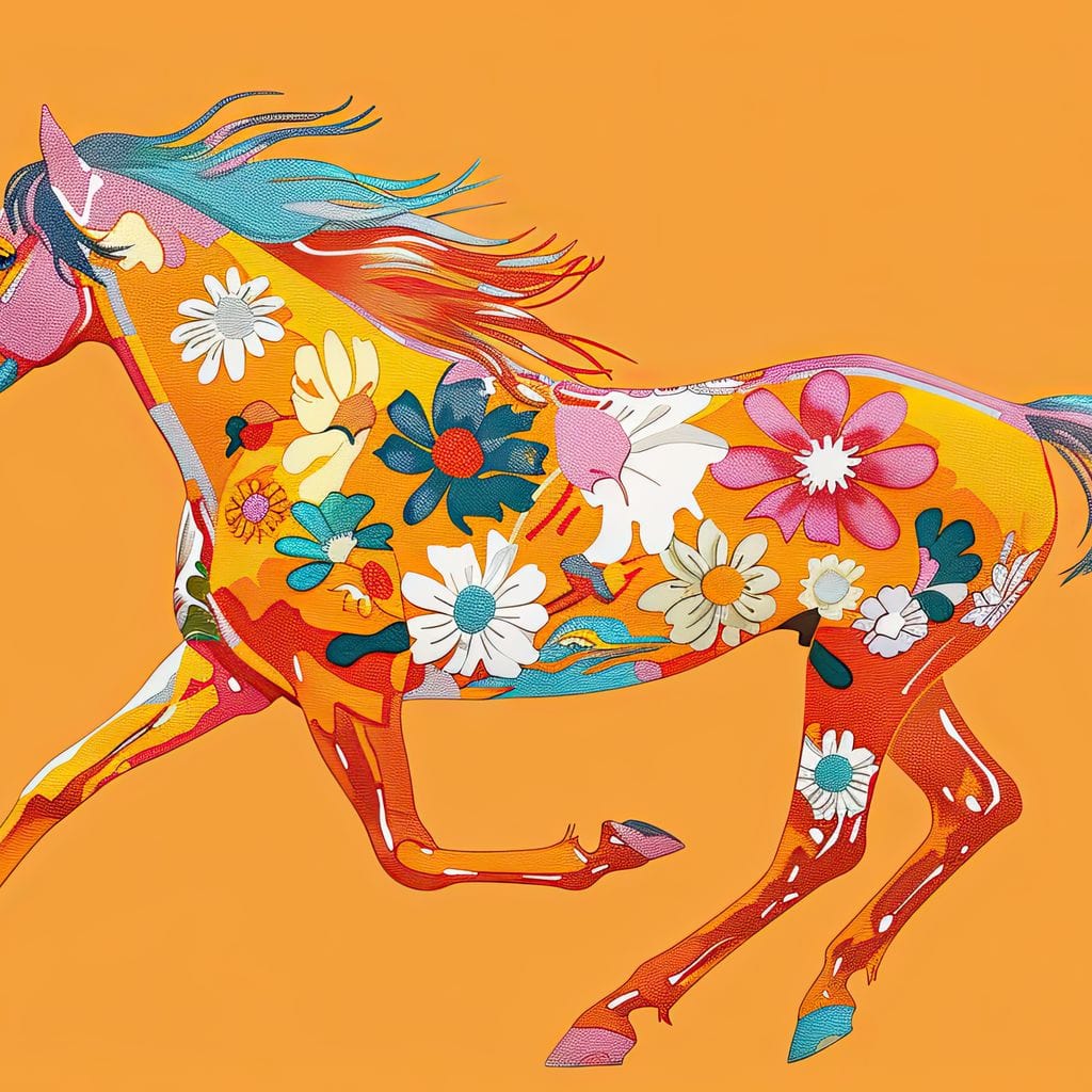 Blooming Horse on Tangerine Canvas Wall Art