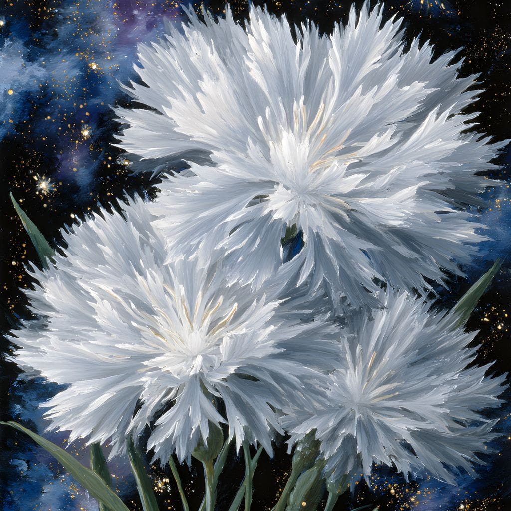 Starlit White Mum Bouquet Canvas Wall Art