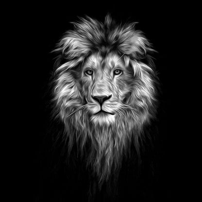 Black and White Lion Face Canvas Wall Art