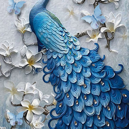 Blue Peacock Flower 1 panel Left Canvas Wall Art