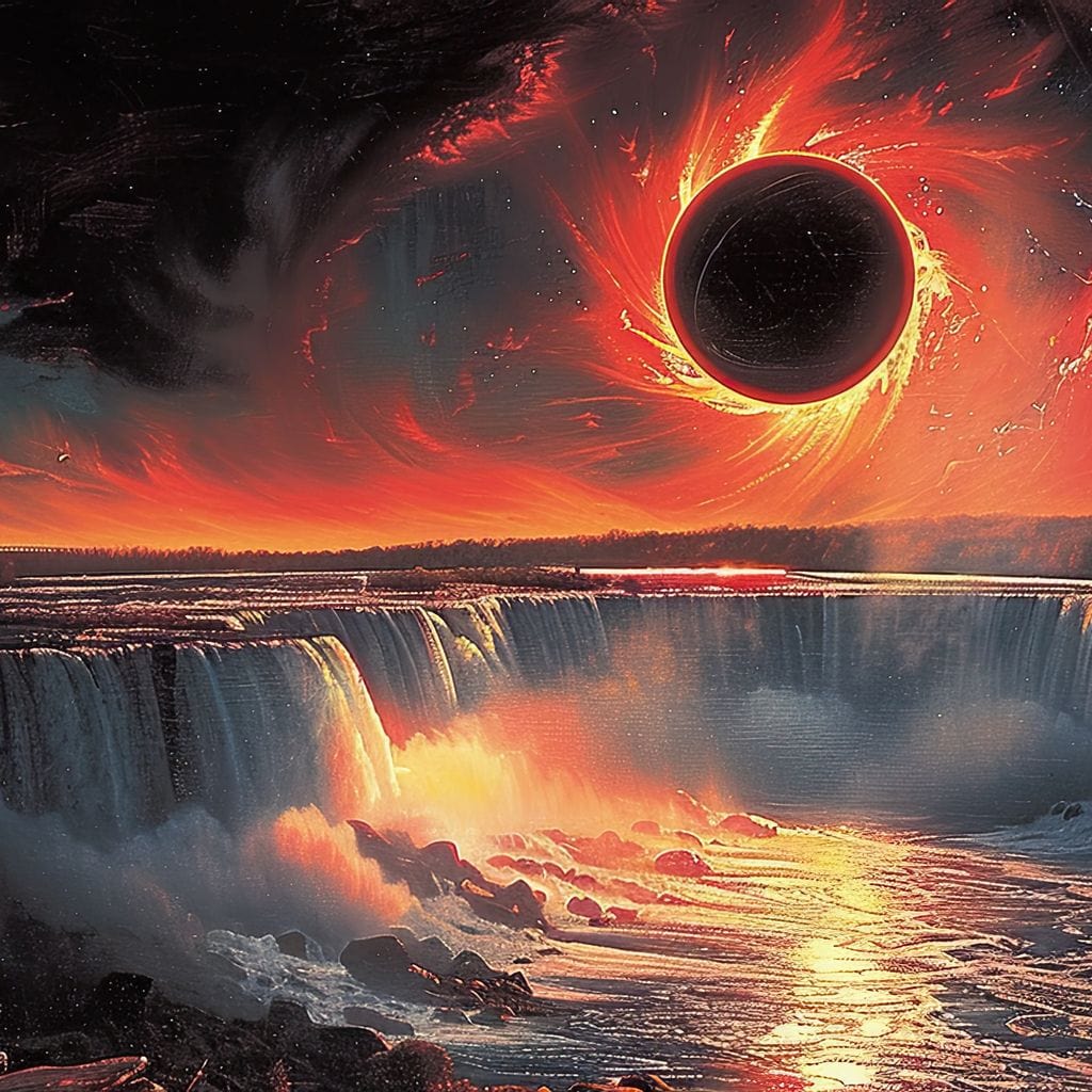Eclipse Over Cascading Waters Canvas Wall Art
