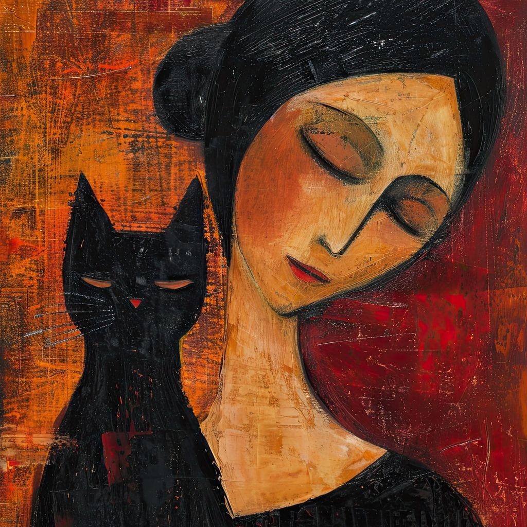 Contemplative Harmony with Cat Canvas Wall Art