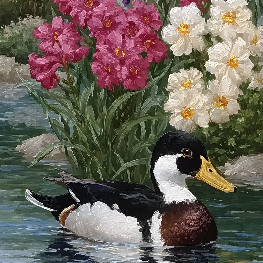 Duck Tranquility Floral Reflection Canvas Wall Art