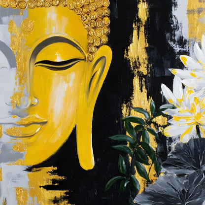 Golden Buddha Lotus Harmony Canvas Wall Art