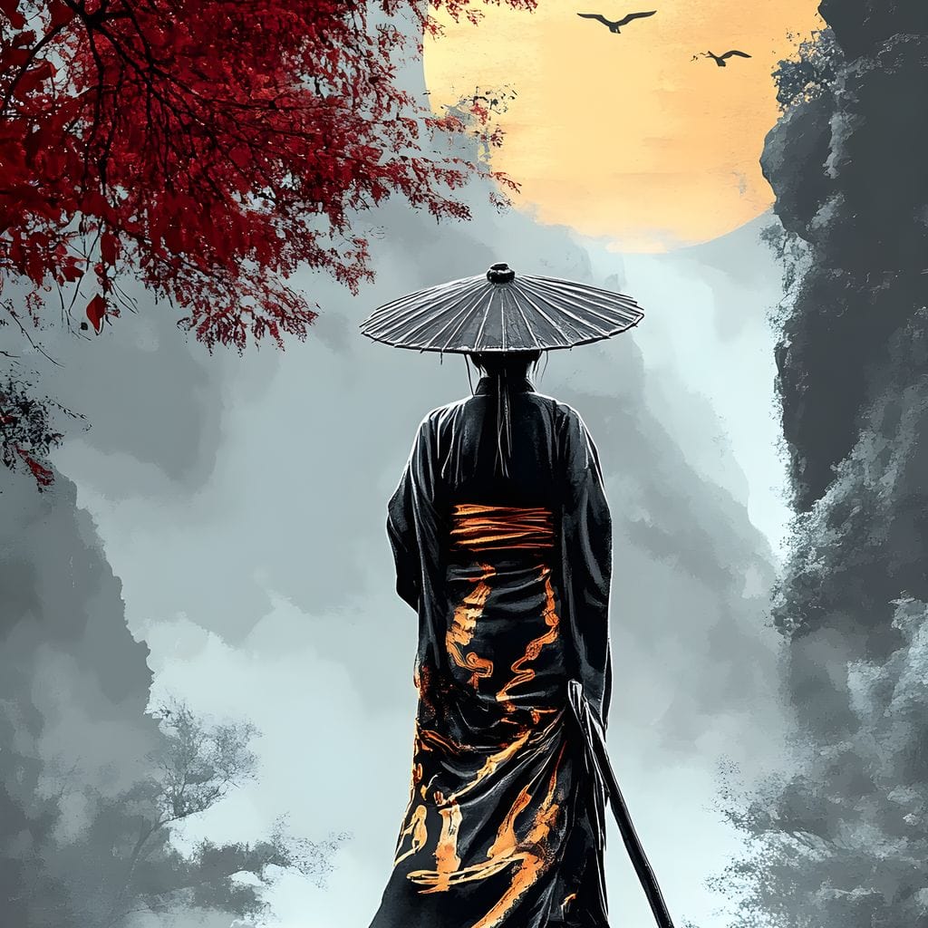 Samurai Moonlight Reverie Canvas Wall Art