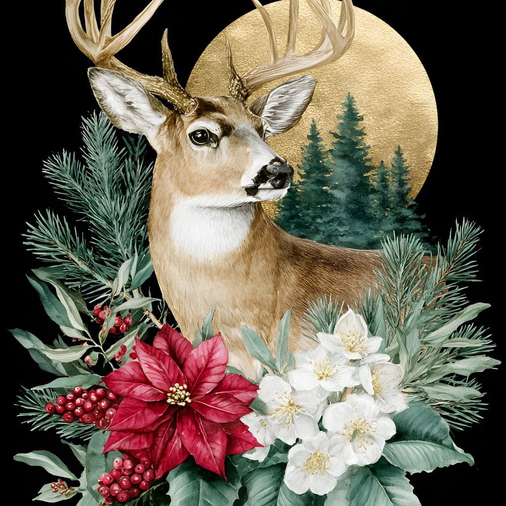 Moonlit Floral Gold Buck Canvas Wall Art