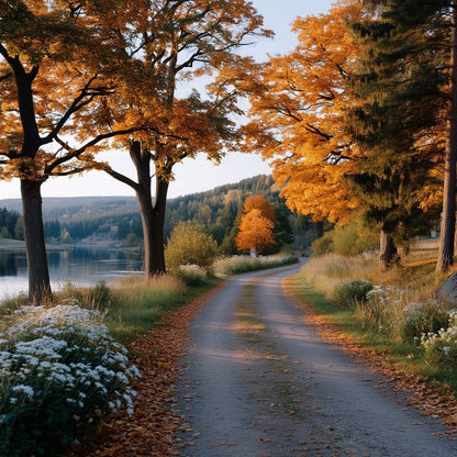 Autumn Lake Pathway Glow Canvas Wall Art