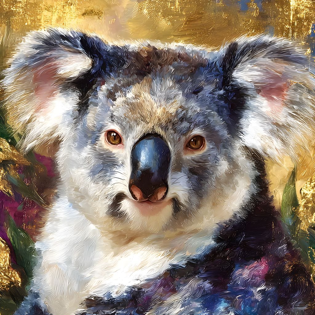 Golden Koala Portrait Glow Canvas Wall Art