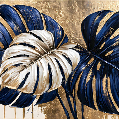 Gilded Monstera Leaves Dancing With Light Canvas Wall Art