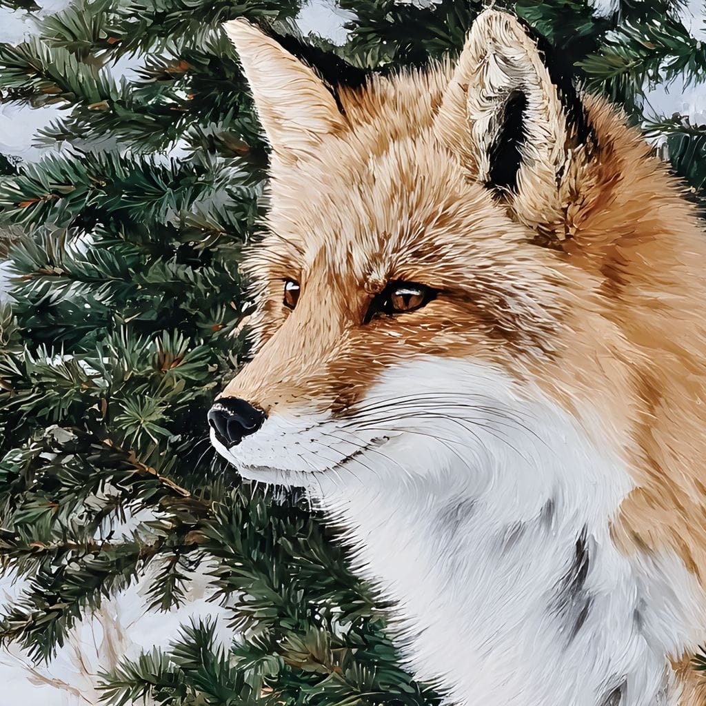 Winter Red Fox Pine Watcher Canvas Wall Art