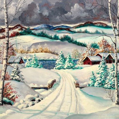 Rural Winter Landscape Canvas Wall Art