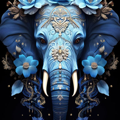 Elephant Bloom in Mystic Blue Canvas Wall Art