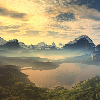 Morning Mist on Serenity Lake Canvas Wall Art