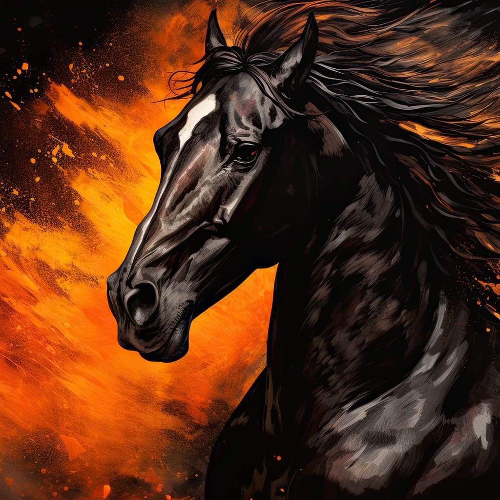 Stallion Amidst Ember Blaze Canvas Wall Art