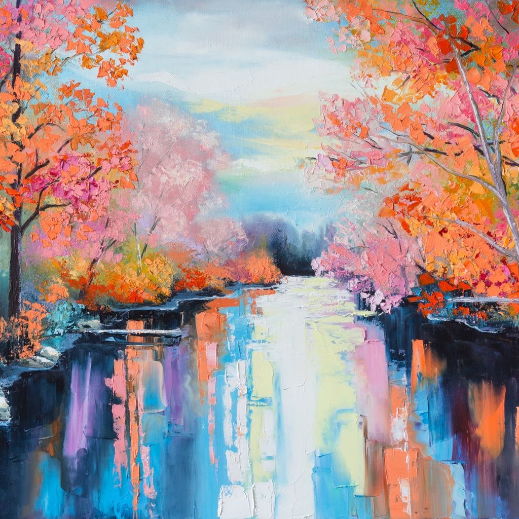 Autumn Stream Pastel Canvas Wall Art