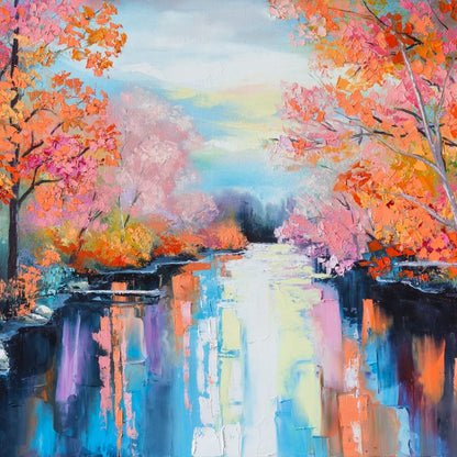 Autumn Stream Pastel Canvas Wall Art