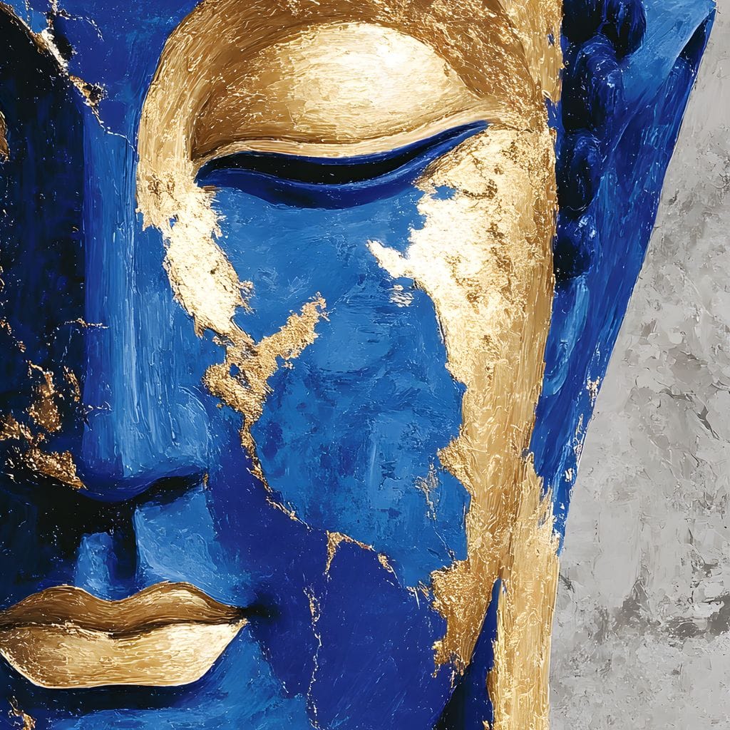 Cobalt Gold Buddha Portrait Canvas Wall Art
