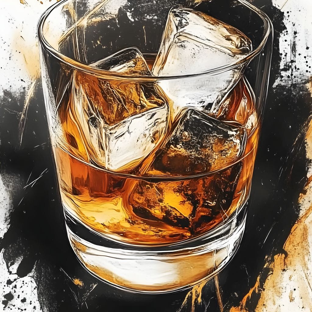 Whiskey Reflections on Ice Canvas Wall Art