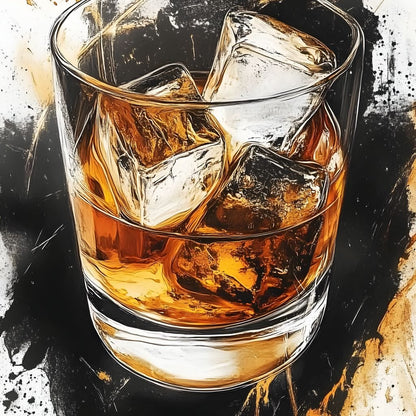Whiskey Reflections on Ice Canvas Wall Art