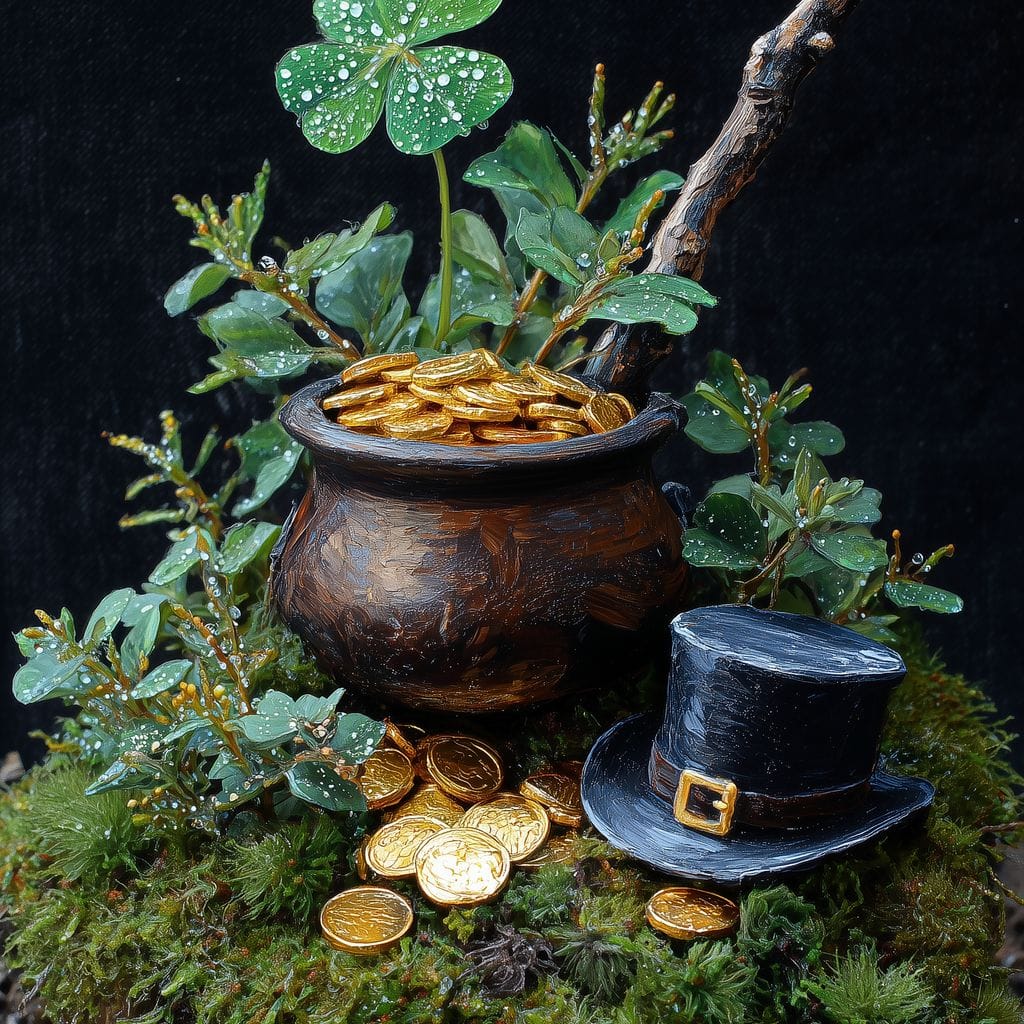 Lucky Clover Gold Pot Canvas Wall Art