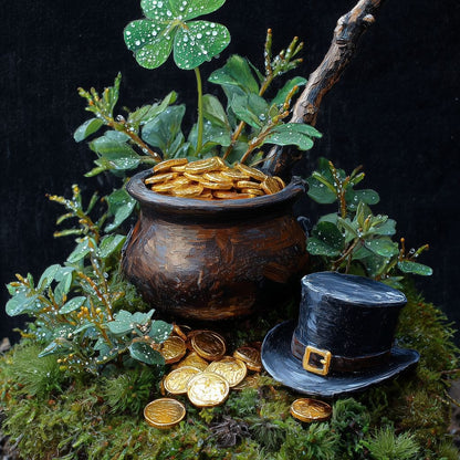 Lucky Clover Gold Pot Canvas Wall Art