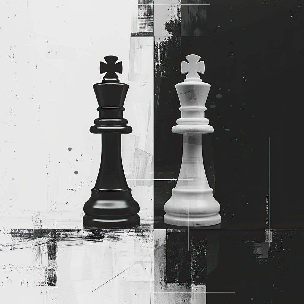 Strategic Chess Duel in Monochrome Canvas Wall Art